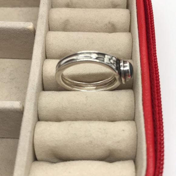 Upcycled Sterling Silver Ring with Blue Green Tourmaline, Size 7 - Picture 9 of 11